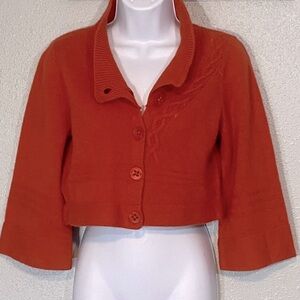 Guinevere from Anthropologie Cropped Orange Button-Up Cardigan